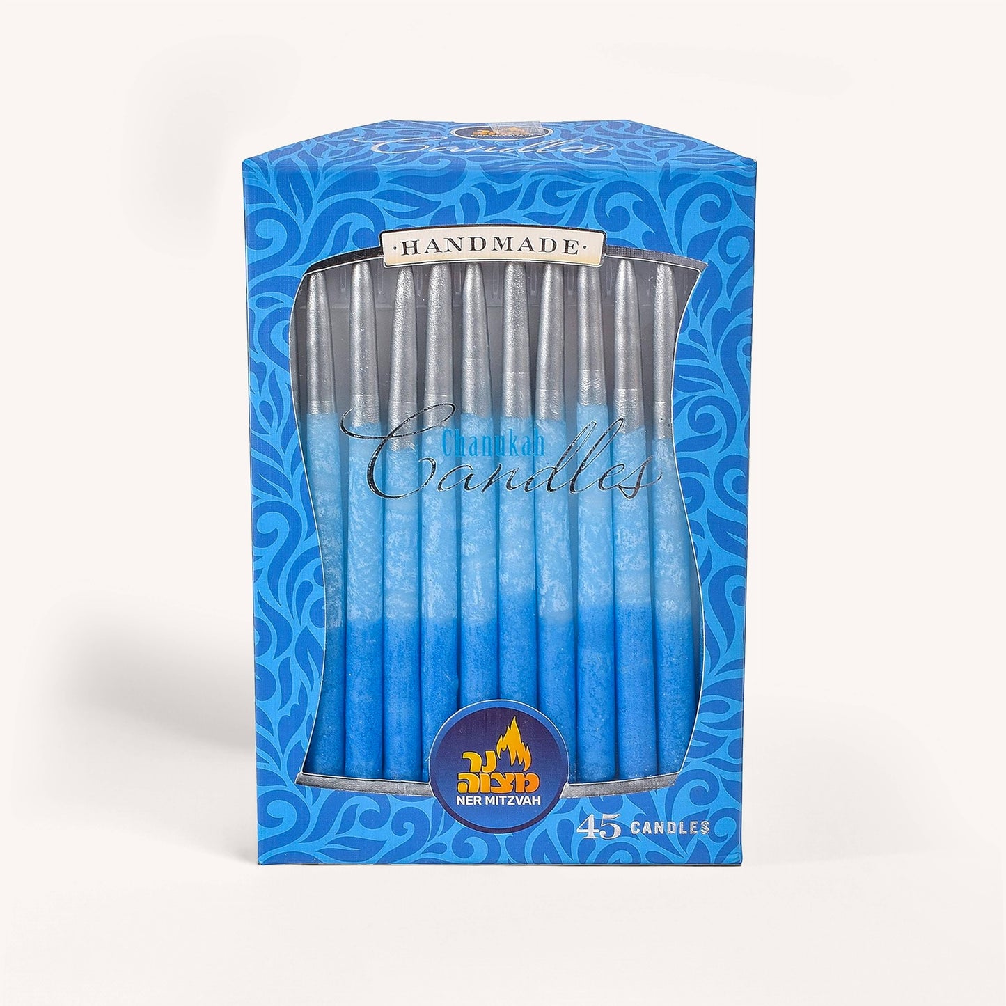 Chanukah Candles - Decorated Blue With Silver Tip - 45 Pack