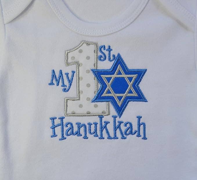 My First Hanukkah Jewish Holiday Handmade Embroidered Onesie