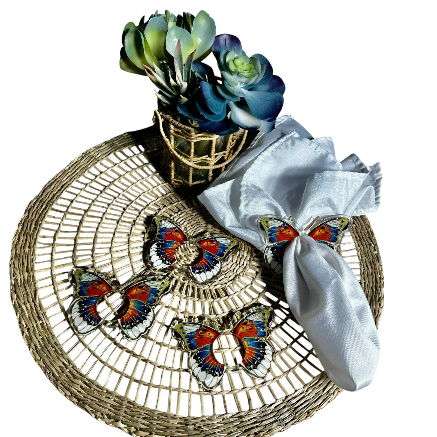 Acrylic Napkin Ring - Blue Butterfly Set of 4