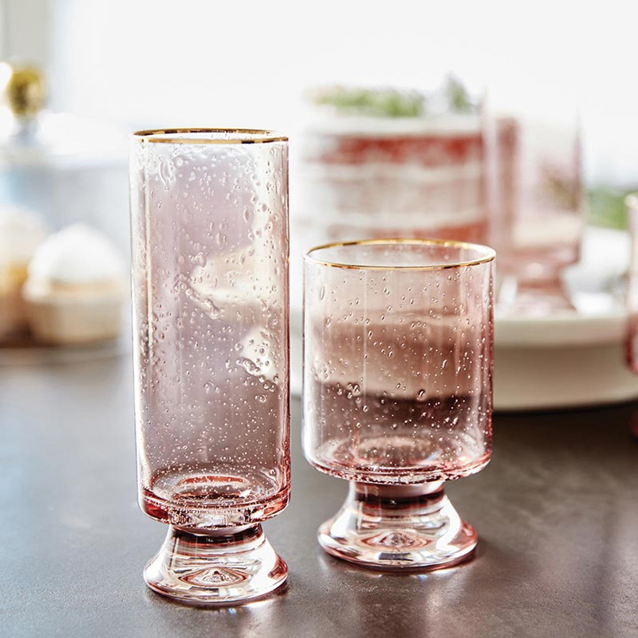 Gold Rimmed Glass - Blush - Old Fashioned - Set/4