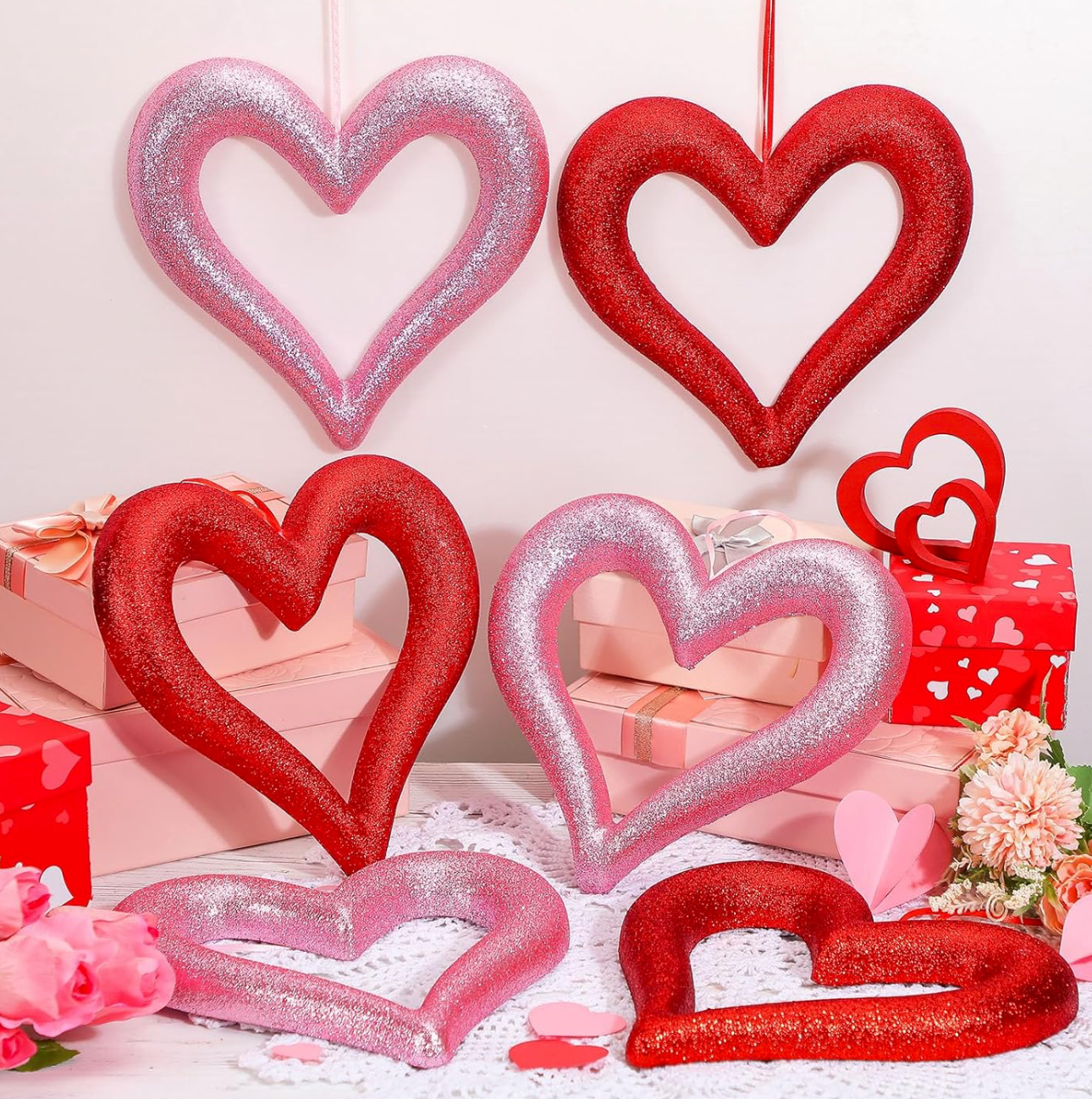 Glitter Hearts RED