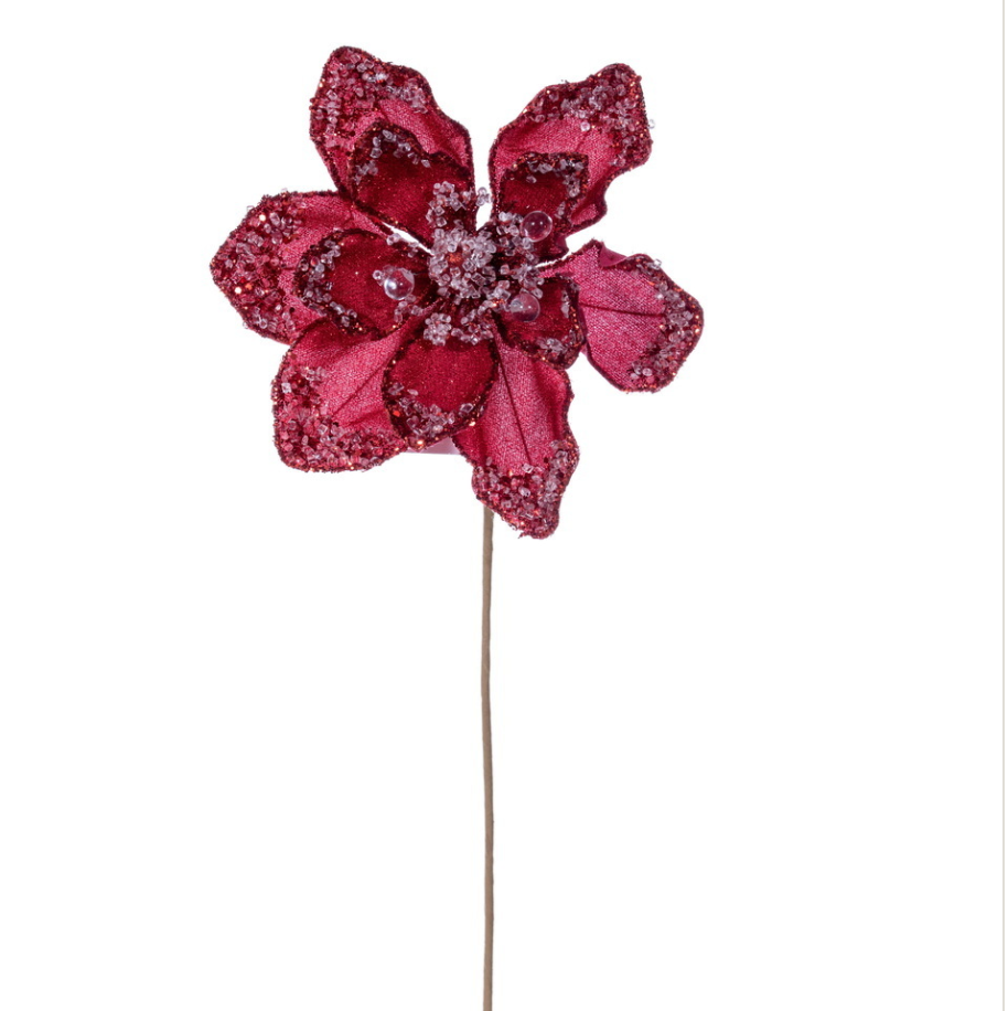 Artificial Iced Poinsettia Stem 2/Bag