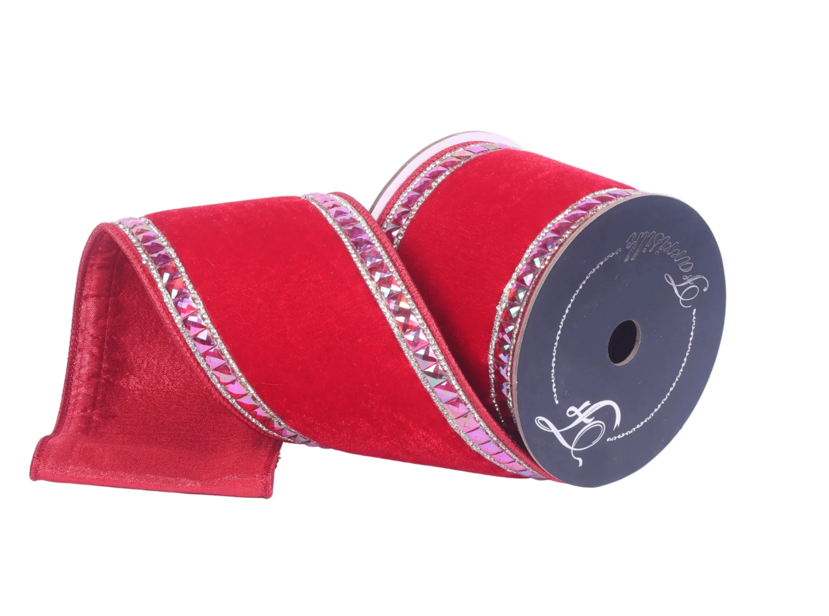 4 inch 5 yards RED WIRED RIBBON