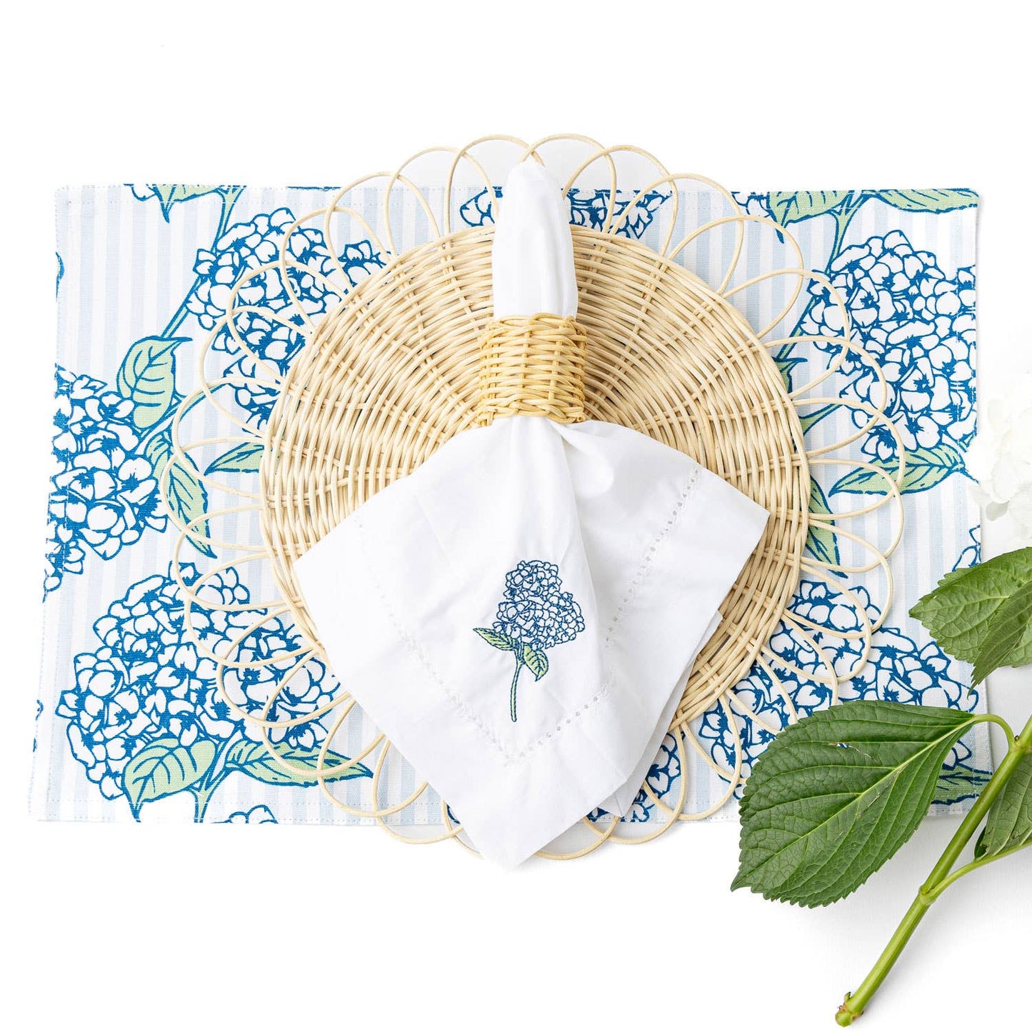 Hydrangea Stem Embroidered Dinner Napkin