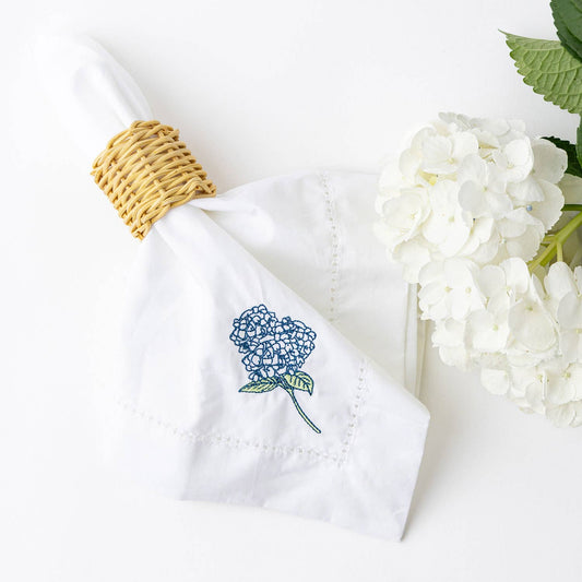 Hydrangea Stem Embroidered Dinner Napkin