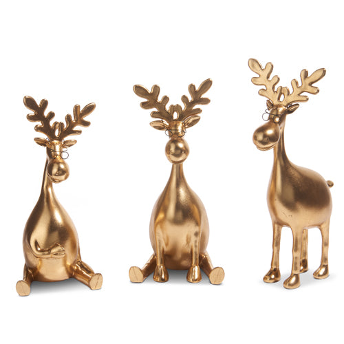 SET OF THREE   12.75" GOLD MOOSE WITH GLASSES