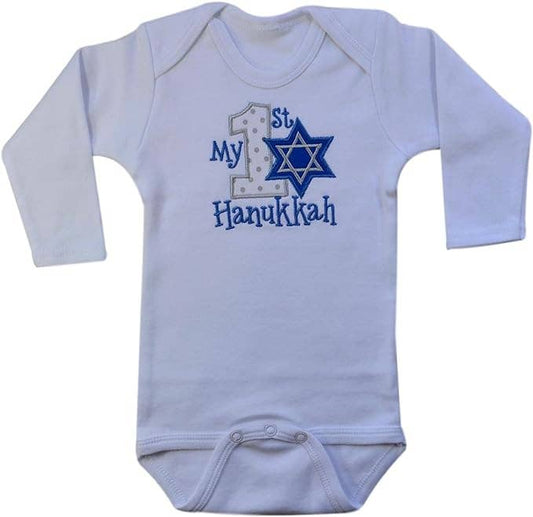 My First Hanukkah Jewish Holiday Handmade Embroidered Onesie