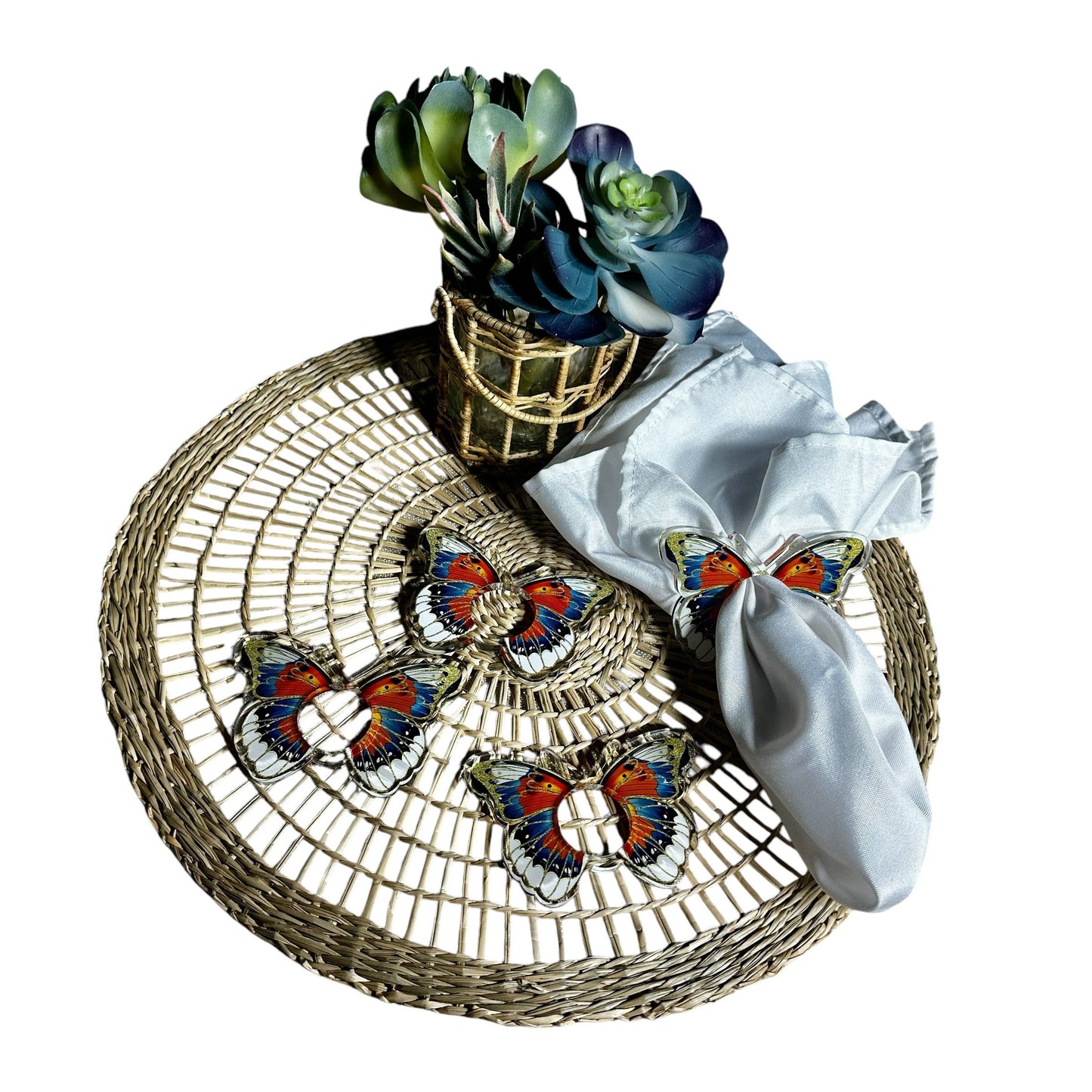 Acrylic Napkin Ring - Blue Butterfly Set of 4