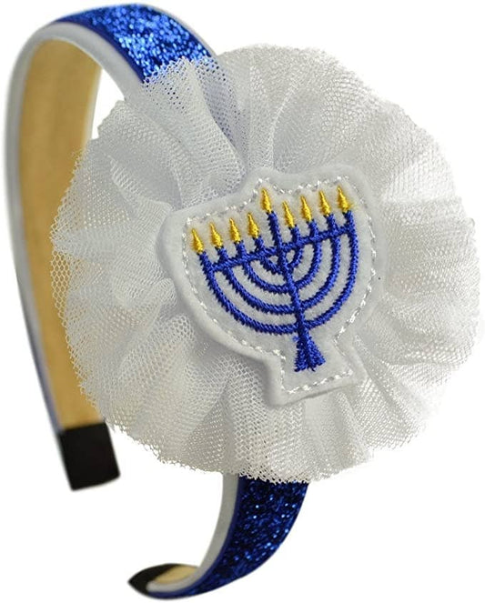 Embroidered Menorah Arch Tulle Flower Headband