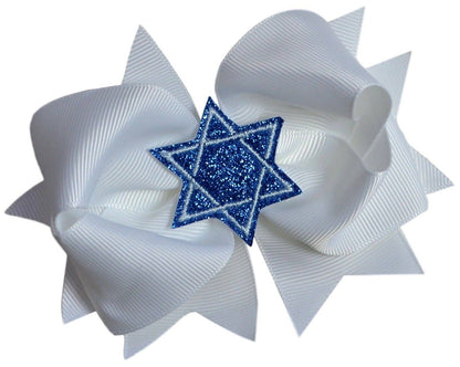 Sparkling Glitter Star of David Embroidered Hair Bow