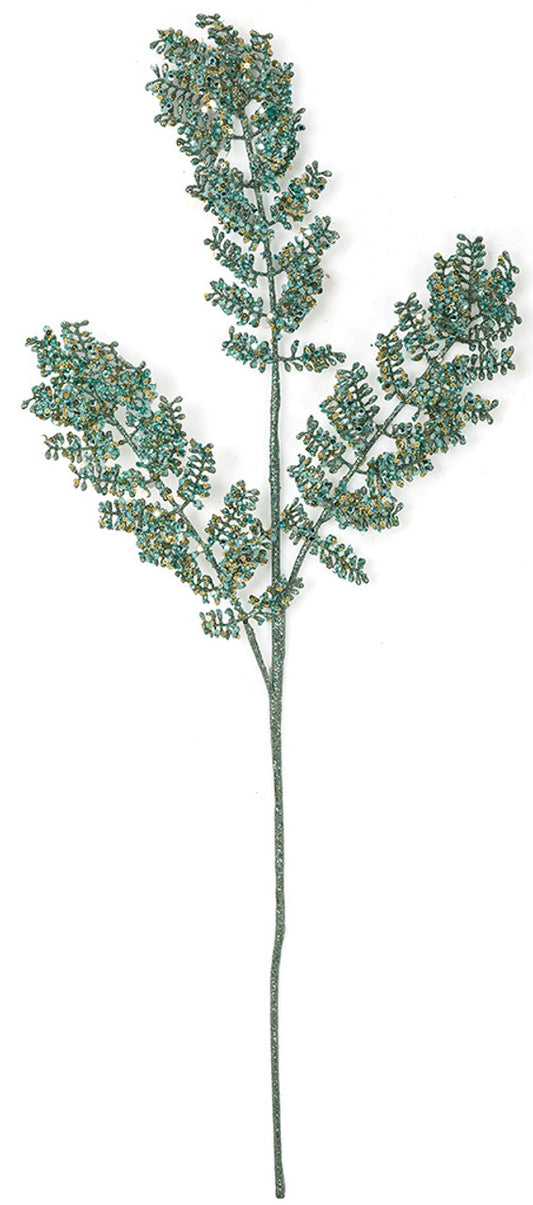 29" Glittered Aqua Fern Spray