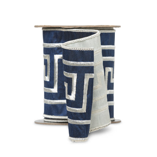 4" x 5 Yds Greek Key Embroidered Pattern Ribbon