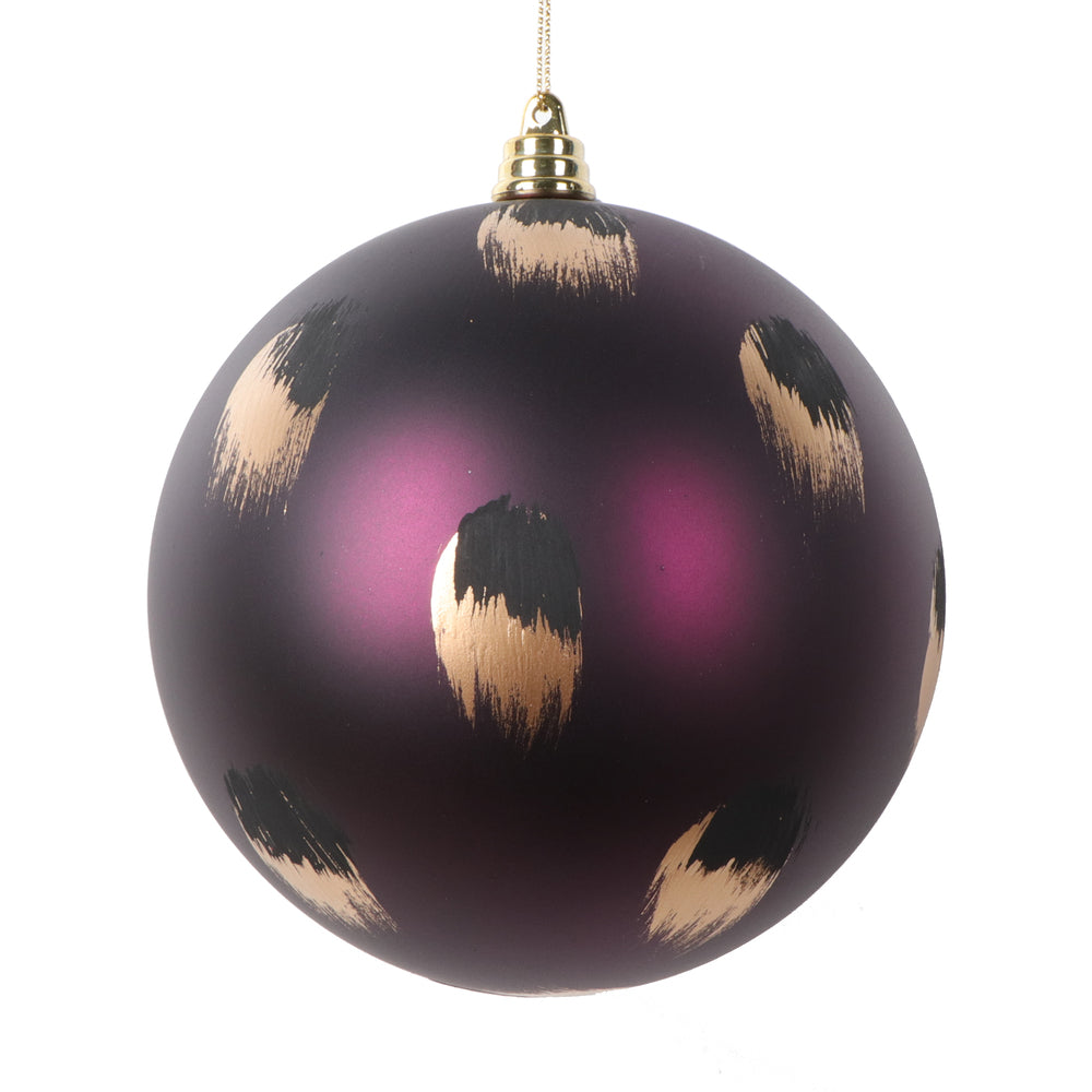 4.75" Matte Plum Ball Ornament w Gold and Black