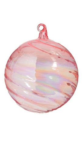 5" CIRCLE PINK BLOWN GLASS ORNAMENT