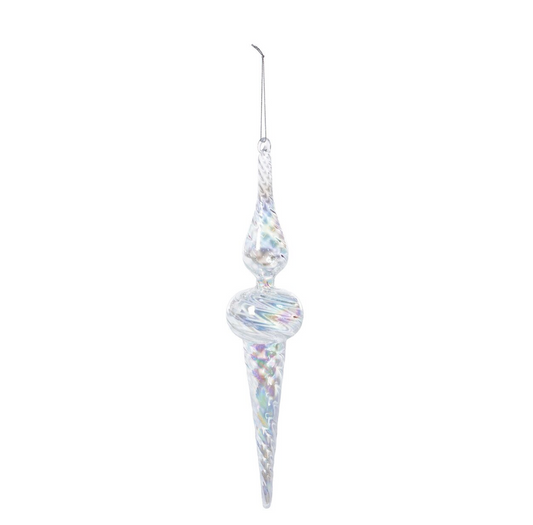 PRE ORDER Icy Crystal Swirl Glass Finial Ornament