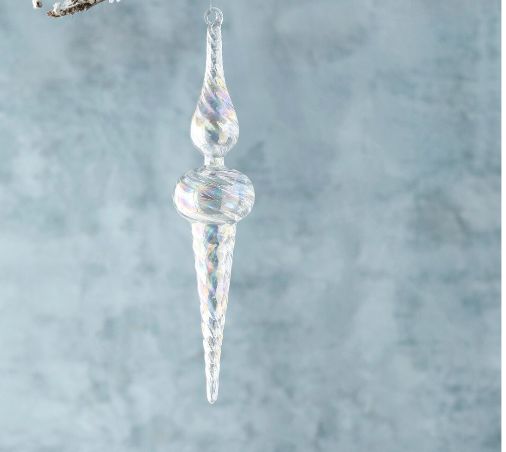 PRE ORDER Icy Crystal Swirl Glass Finial Ornament