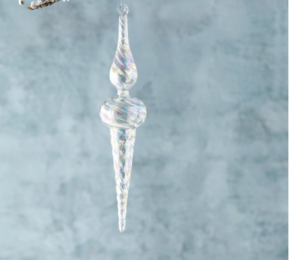 PRE ORDER Icy Crystal Swirl Glass Finial Ornament