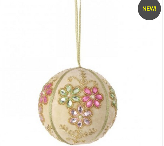 PRE ORDER - 4"TRIPLE FLORAL W/BEAD BALL ORNAMENT