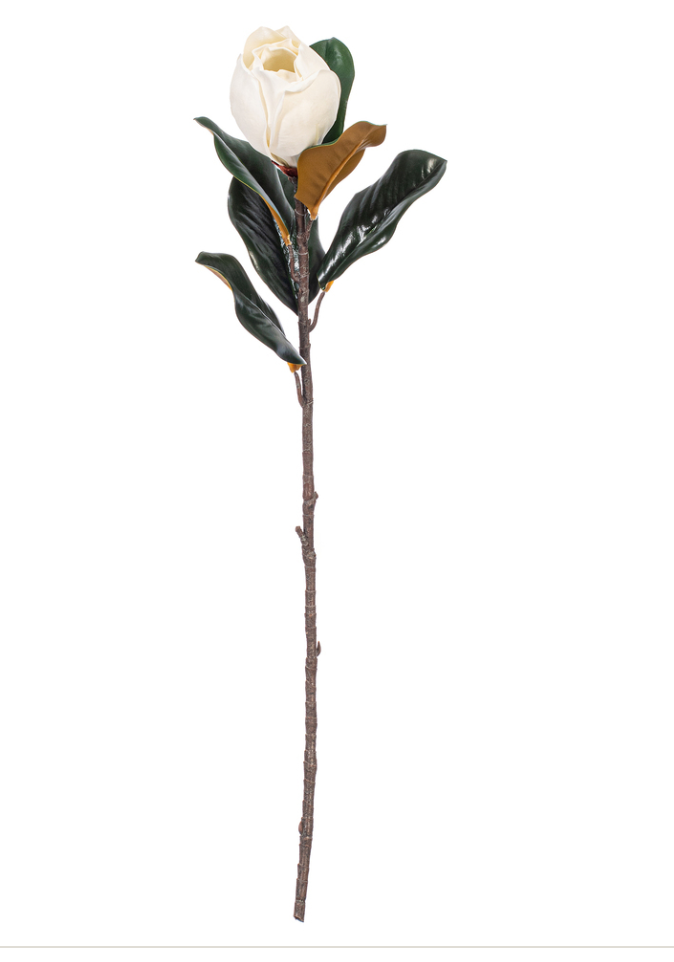 28" White Magnolia Flower Lvs Spray