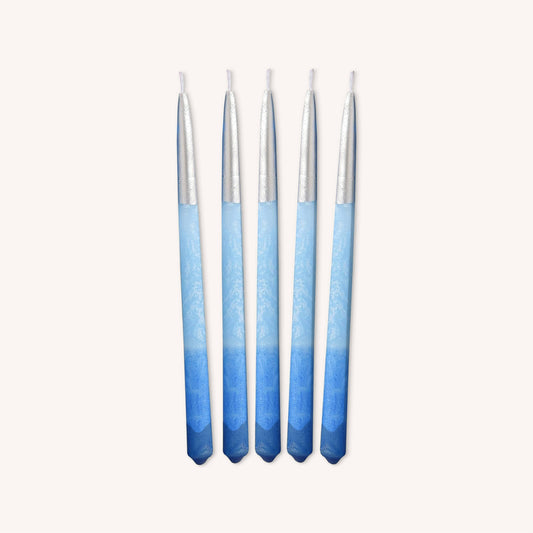 Chanukah Candles - Decorated Blue With Silver Tip - 45 Pack