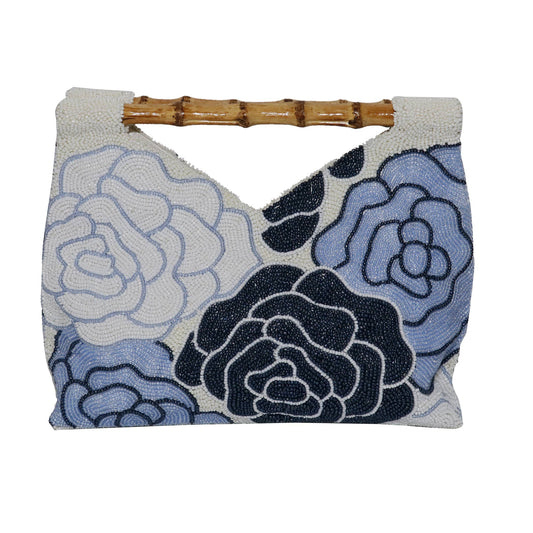 Roses in blue cut-out bamboo handle bag