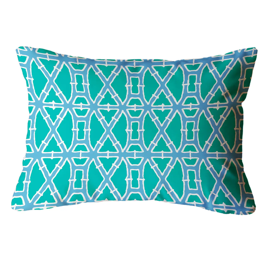 Teal and Blue Bamboo Lumbar Pillow-Indoor/Outdoor