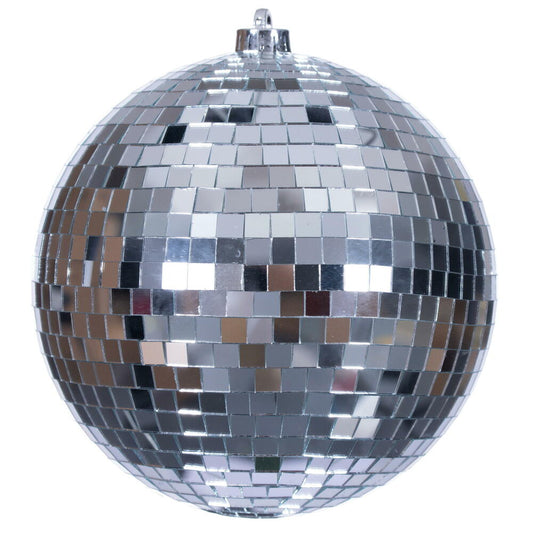 Vickerman 8" Silver Mirror Ball Ornament. Includes 1 per bag.
