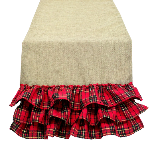 3-Layer Tartan Plaid Ruffle Holiday Table Runner