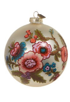 CREAM  4.75" VINTAGE FLORAL BALL ORNAMENT (Copy)