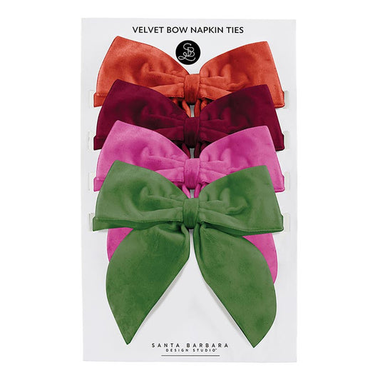Velvet Bow Napkin Ties - Orange + Maroon + Pink + Green