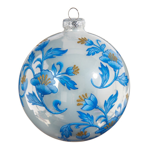 5" VINTAGE BLUE FLORAL BALL ORNAMENT