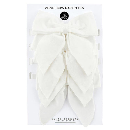 Velvet Bow Napkin Ties - White