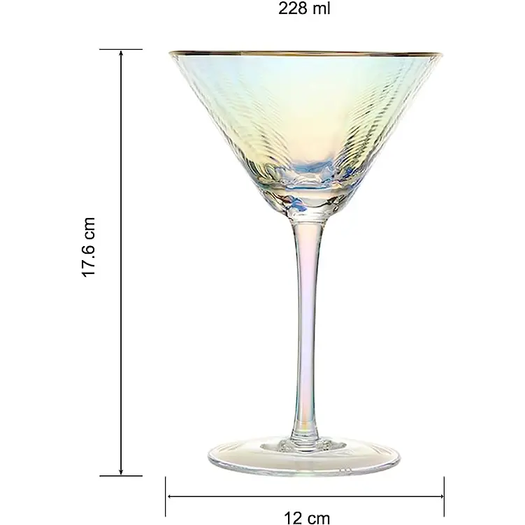 Iridescent Hammered Martini Glasses - Set of 2 Gold Rim 8oz